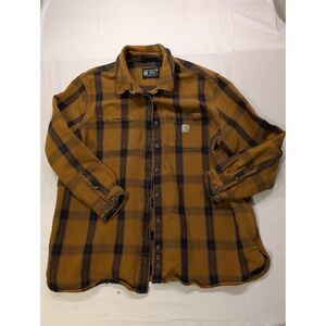 Carhartt Men 2XL Loose Fit Plaid Flannel Shirt Brown Black Long Sleeve Workwear